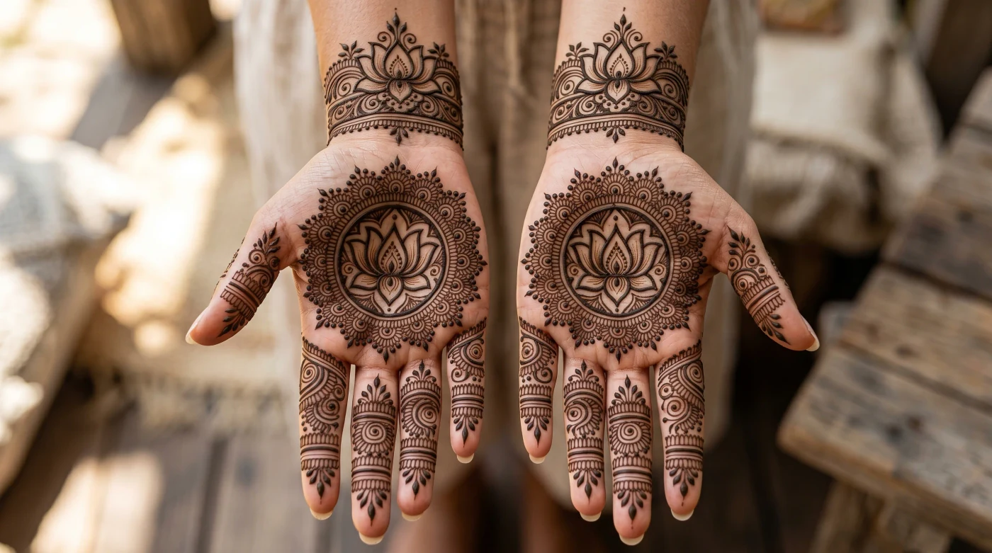 Modern bridal mehndi design displayed across both hands