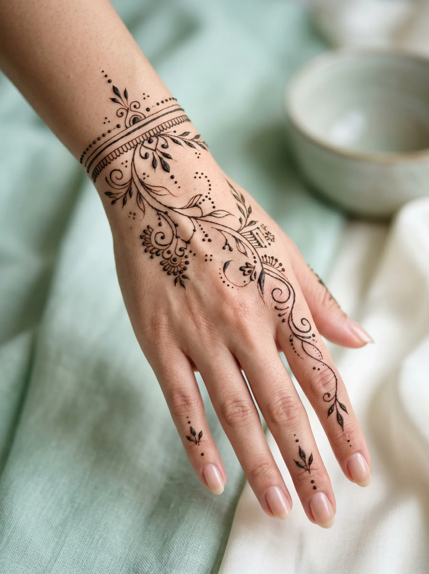 Abstract modern mehndi design for the back of the hand