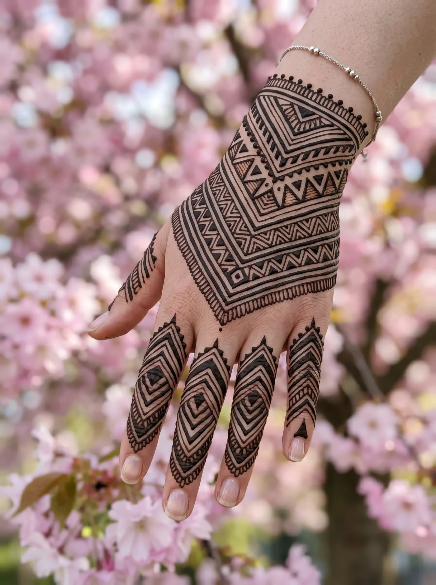 Modern chevron and triangle mehndi motif with clean lines
