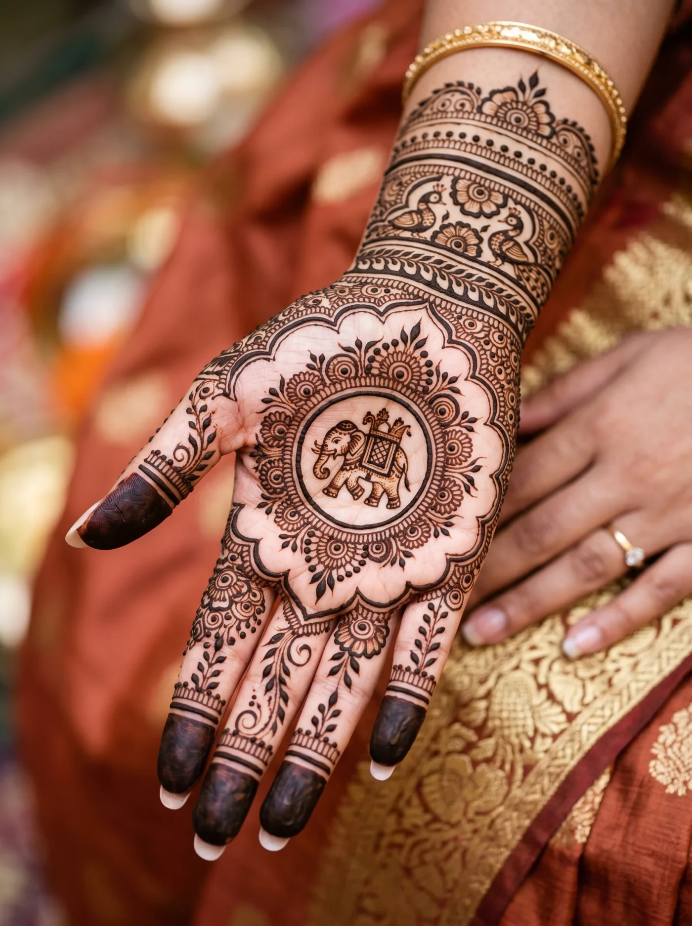 Indian Mughal mehndi design with small intricate motifs