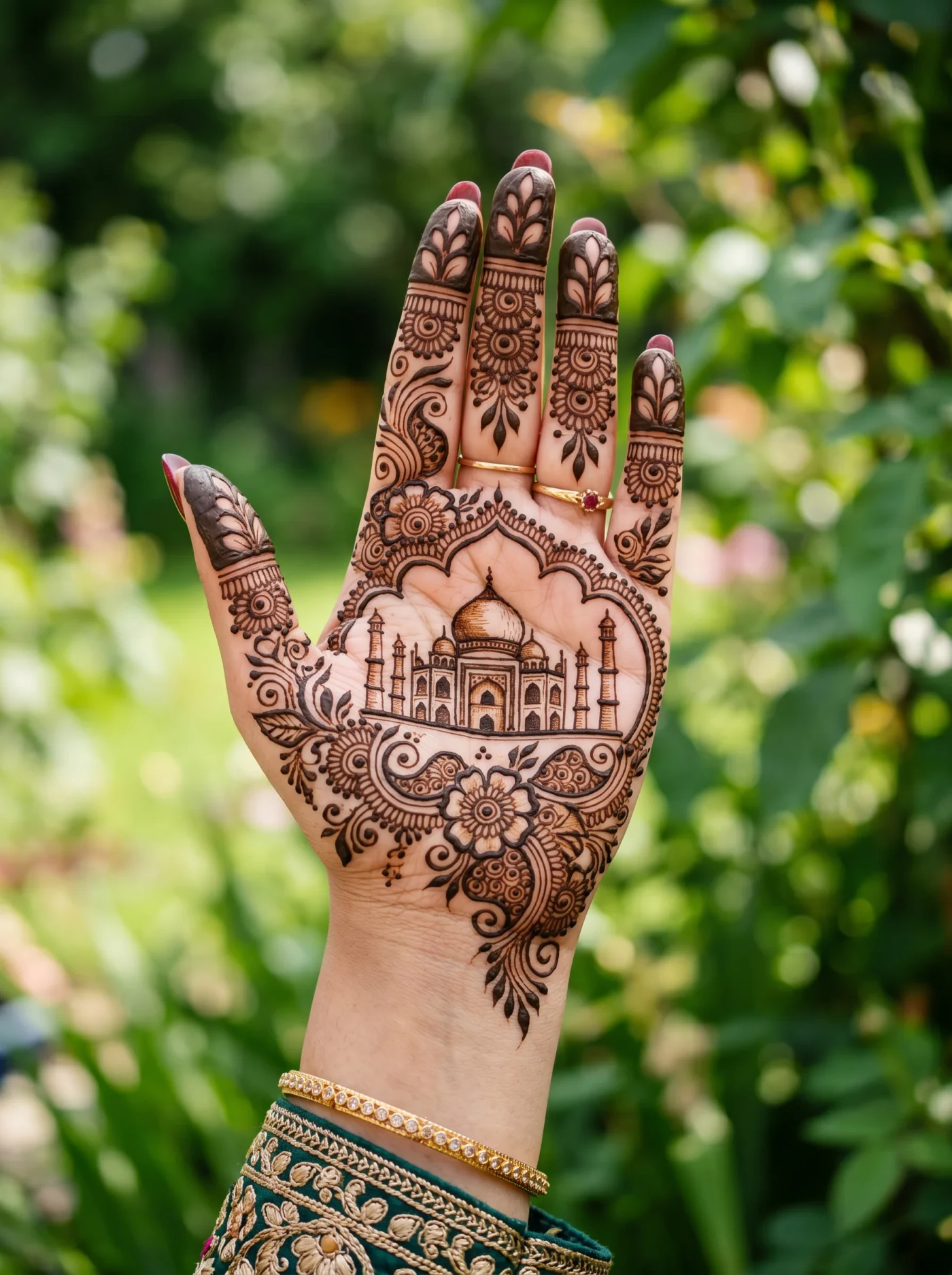 Royal Mughal inspired mehndi design on the palm